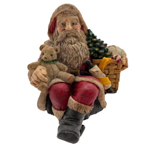 Vintage Whimsical Gnome Stocking Holder Santa w Presents Fun Shelf Sitter w Box - Picture 2 of 10